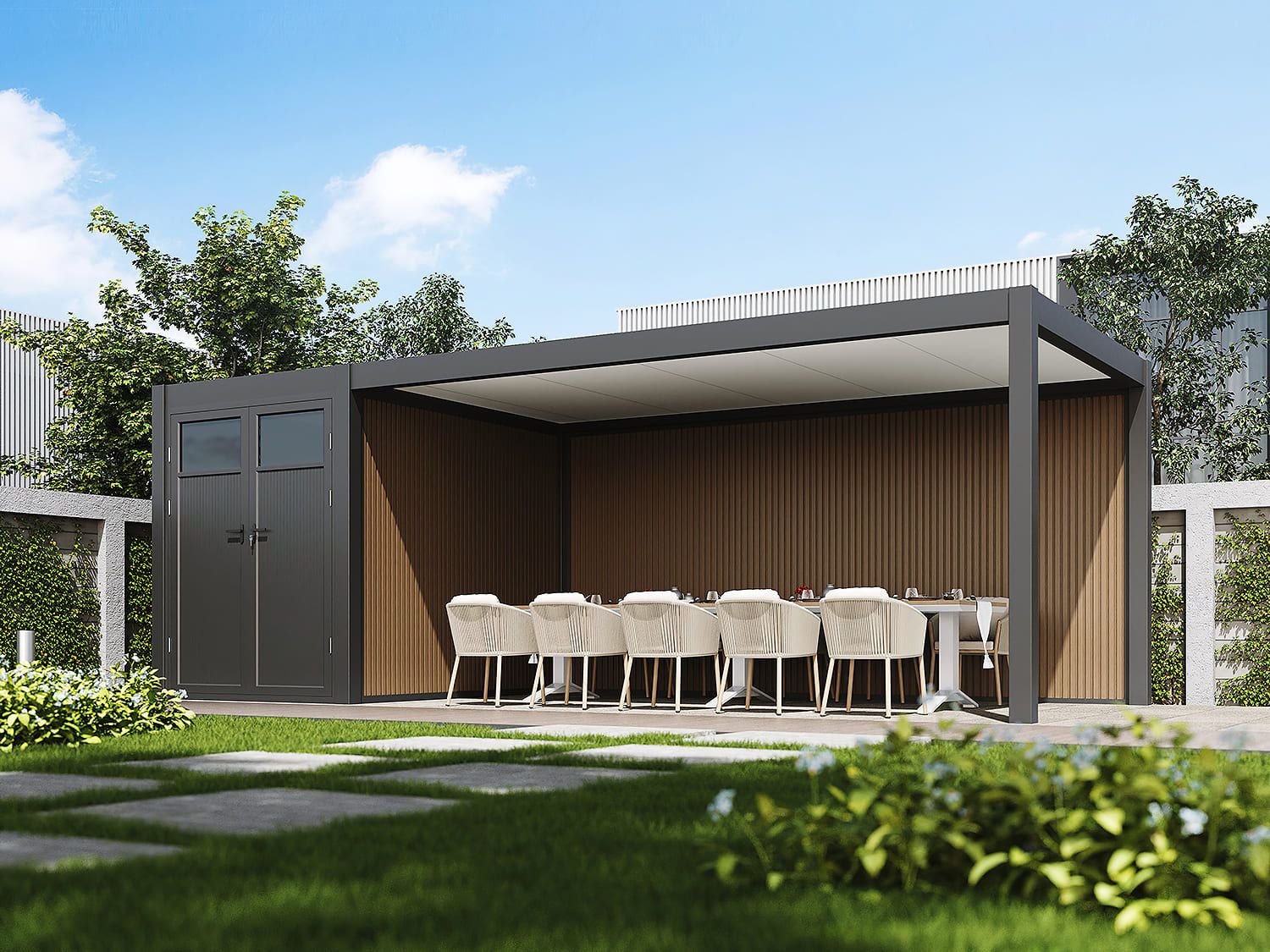 Orion carport - 300x720 cm - Inclusief berging - Antraciet 