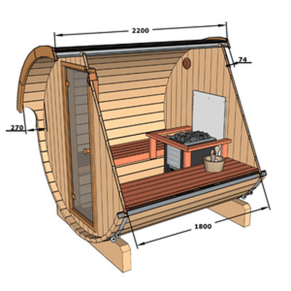 Jaro & Jolie barrelsauna  220 cm (elektrische kachel en panorama achterwand)  - Thermowood - inclusief dakshingles en elzen vloer 