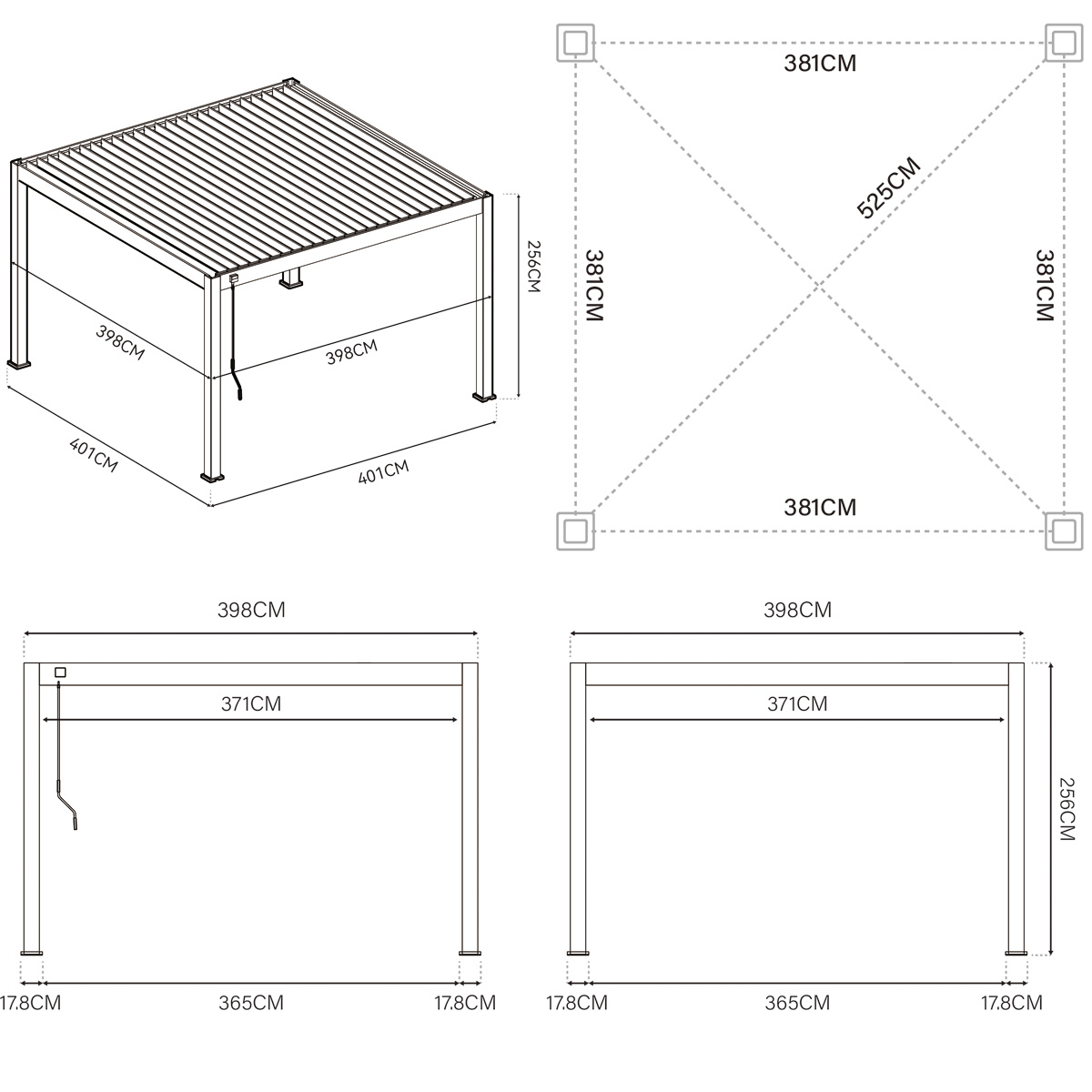 Orion Premium overkapping - E-LED - 400x400 cm - Antraciet - met elektrisch lamellendak en LED