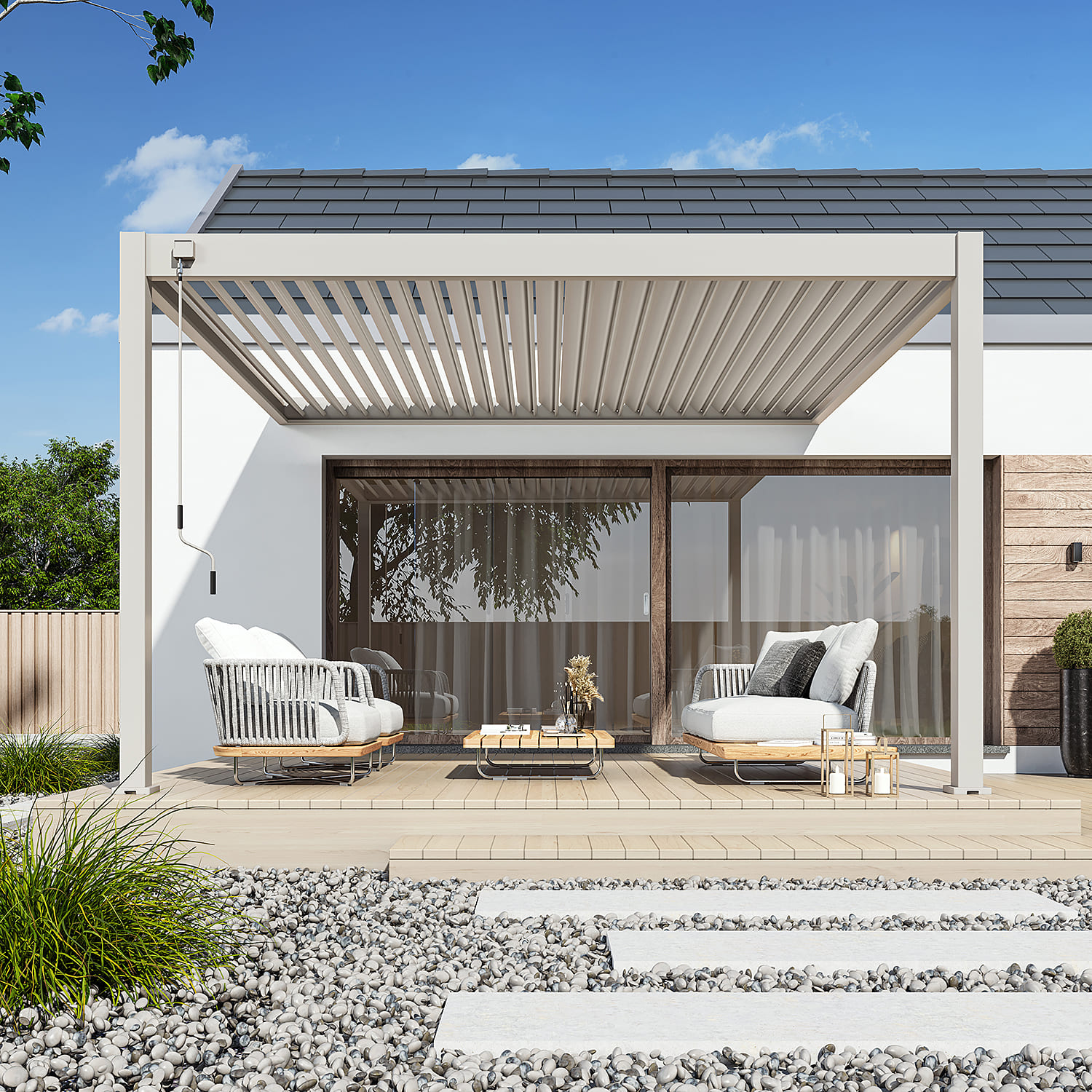 Orion Deluxe overkapping - Muurbevestiging - 360x400 cm - Kiezelgrijs