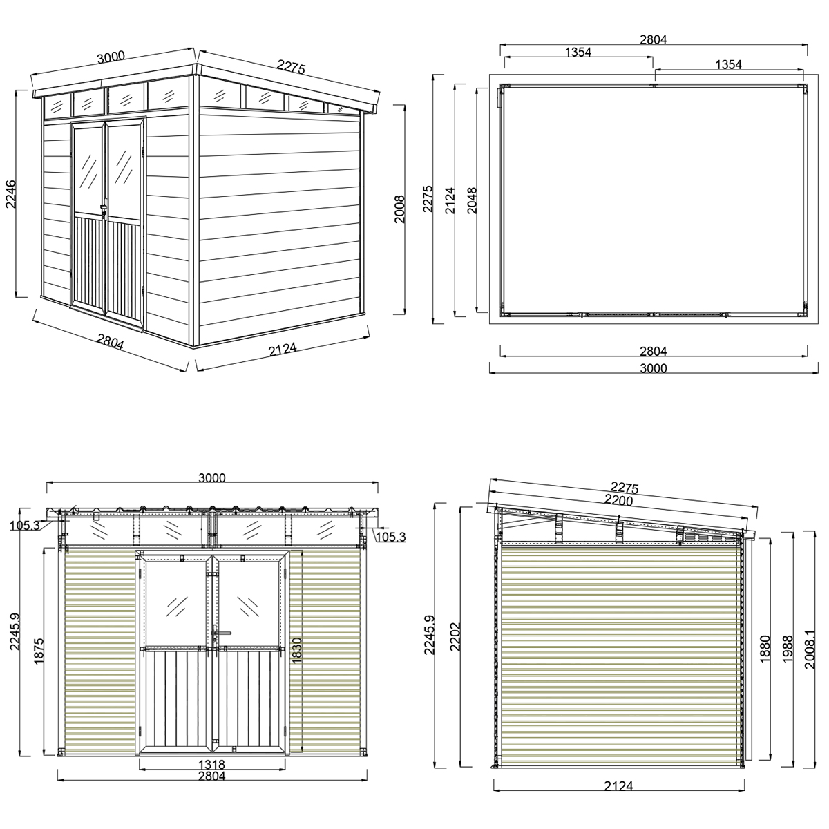 Orion tuinhuis - WPC & Aluminium - 278x218 cm - Antraciet / Wood