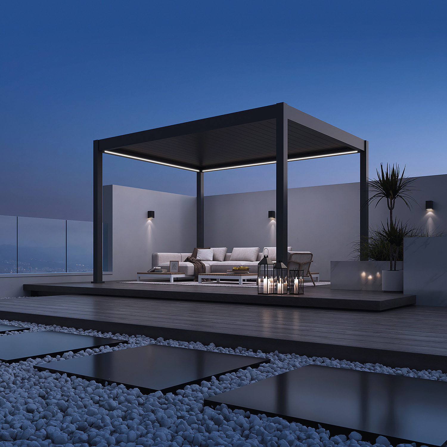 Orion Deluxe overkapping - E-LED - 360x400 cm - Antraciet - met elektrisch lamellendak en LED 