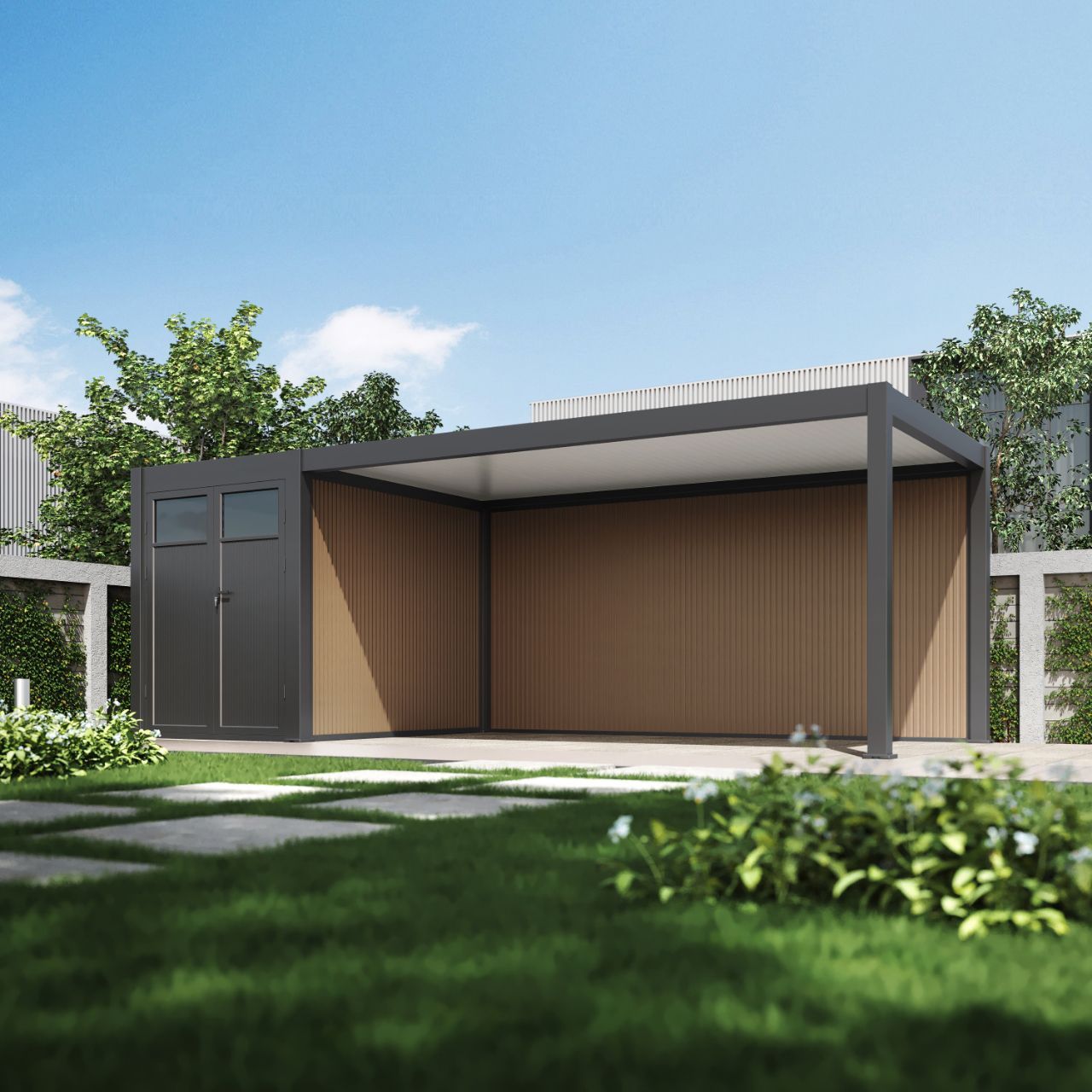 Orion carport - 300x720 cm - Inclusief berging - Antraciet 