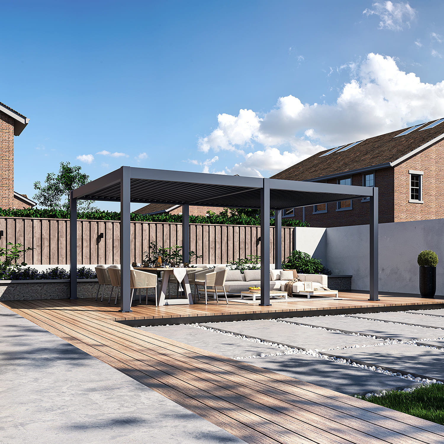 Orion Premium overkapping - E-LED - 400x600 cm - Antraciet - met elektrisch lamellendak en LED 