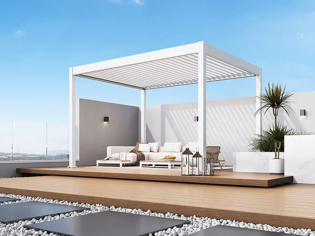 Orion Deluxe overkapping - E-LED - 300x400 cm - Wit - met elektrisch lamellendak en LED 