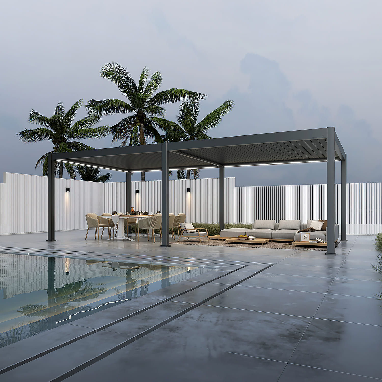 Orion Premium overkapping - E-LED - 400x800 cm - Antraciet - met elektrisch lamellendak en LED 