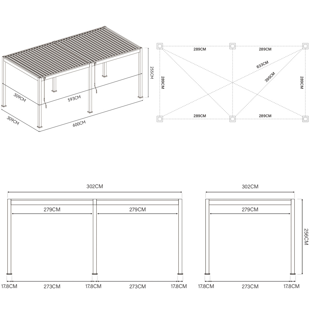 Orion Deluxe overkapping - E-LED - 300x600 cm - Antraciet - met elektrisch lamellendak en LED 