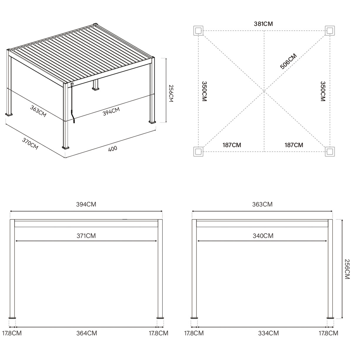 Orion Deluxe overkapping - E-LED - 360x400 cm - Antraciet - met elektrisch lamellendak en LED 