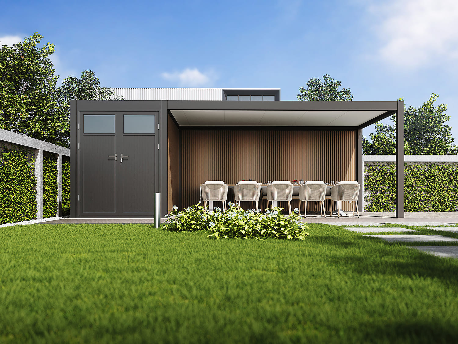 Orion carport - 300x720 cm - Inclusief berging - Antraciet