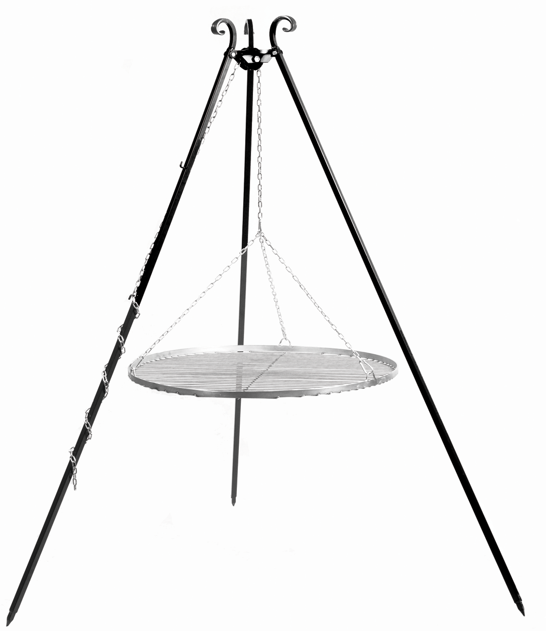 CookKing Driepoot - 180cm - met RVS grillrooster Ø60 cm - zwart staal  CookKing Driepoot - 180cm - met RVS grillrooster Ø60 cm - zwart staal