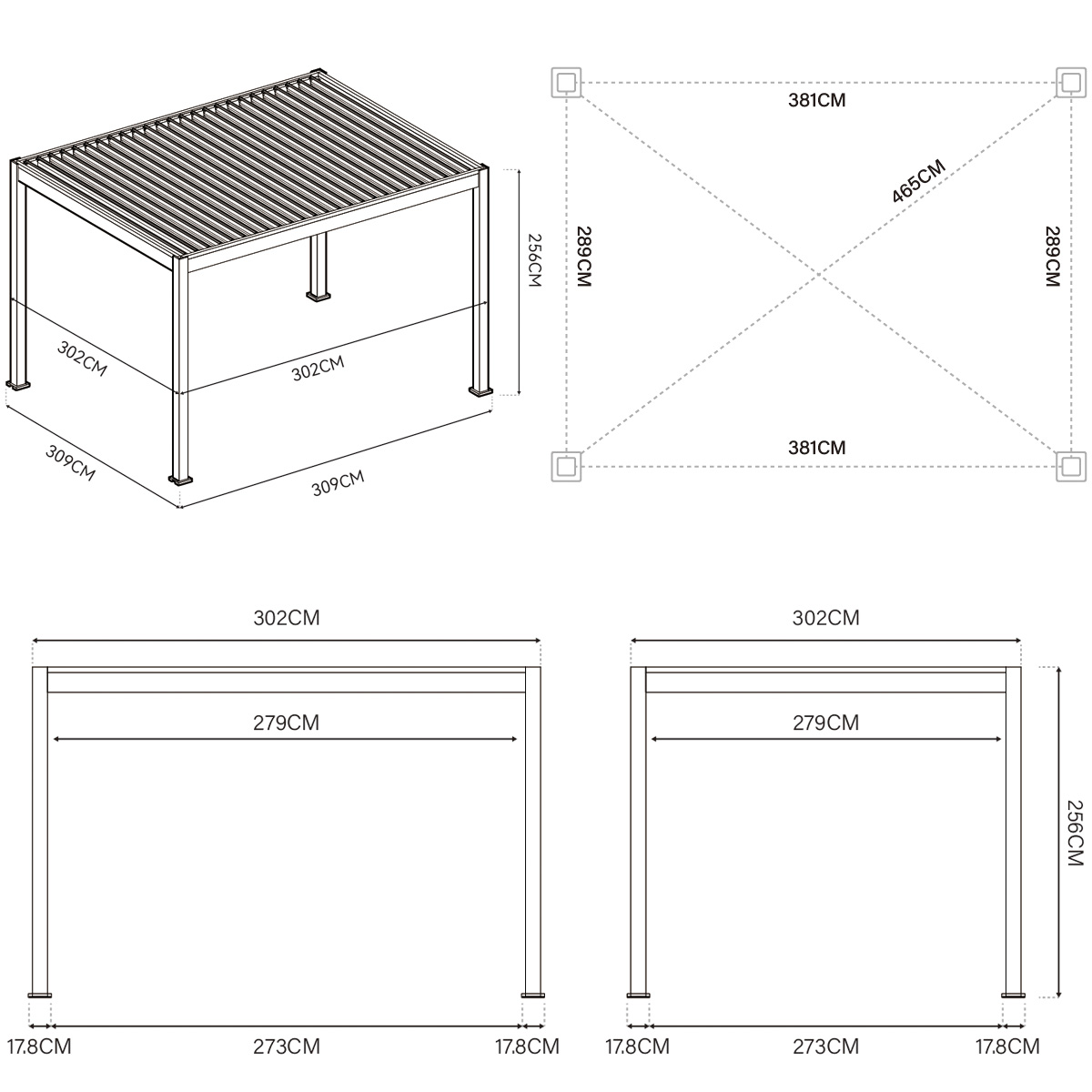 Orion Deluxe overkapping - E-LED - 300x400 cm - Antraciet - met elektrisch lamellendak en LED 