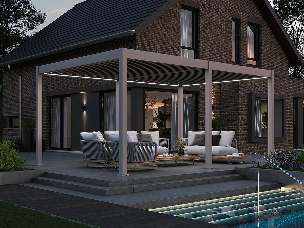 Orion Deluxe overkapping - E-LED - 360x530 cm - Kiezelgrijs - met elektrisch lamellendak en LED 