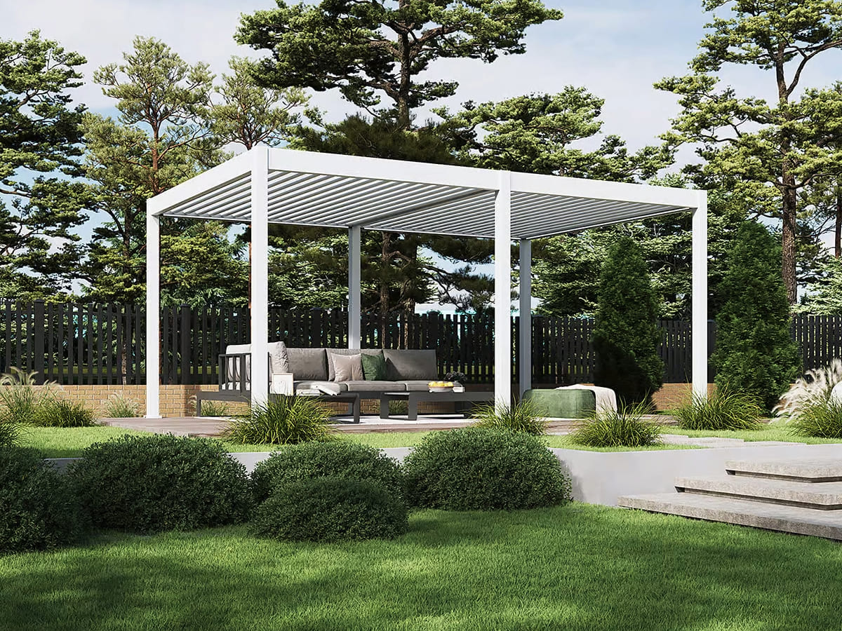 Orion Deluxe overkapping - E-LED - 360x530 cm - Wit - met elektrisch lamellendak en LED 