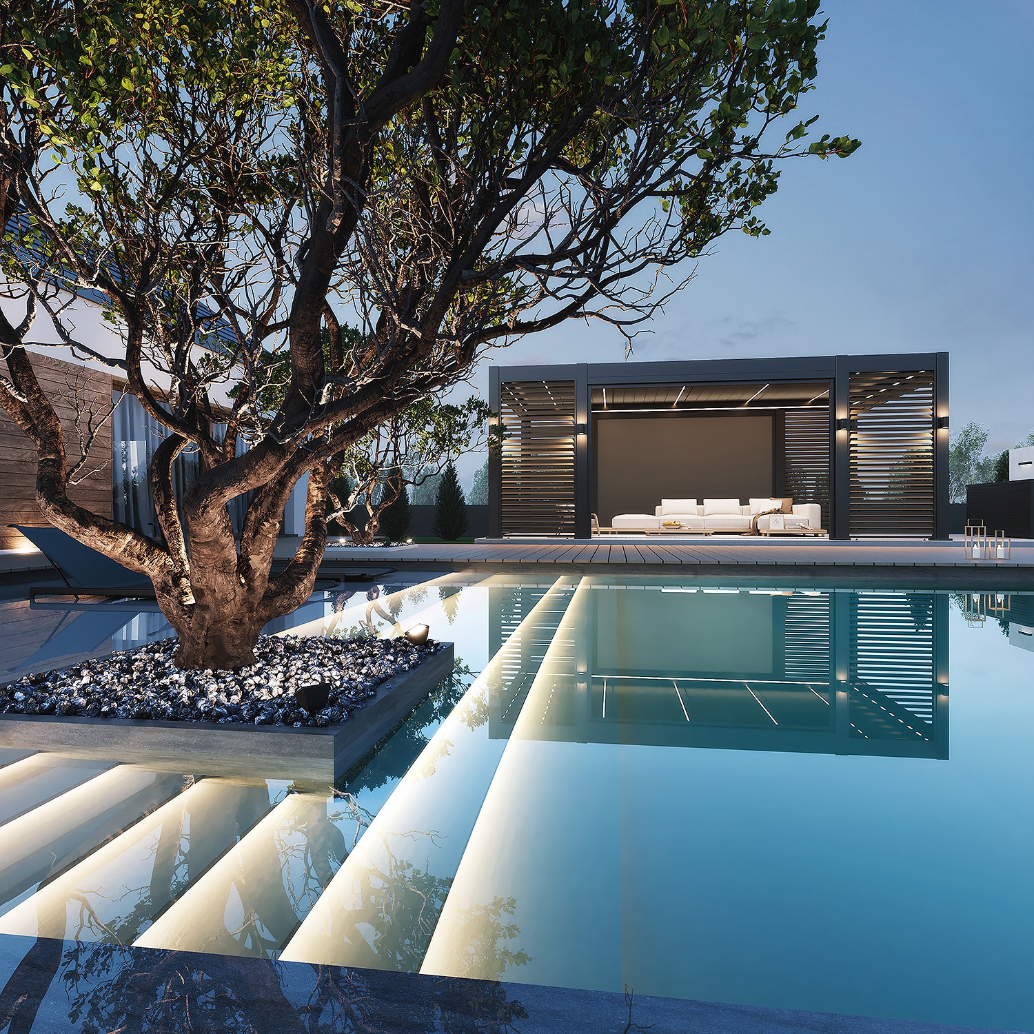 Orion Prestige overkapping - E-LED met elektrisch lamellendak en LED verlichting - 360x657 cm - Antraciet