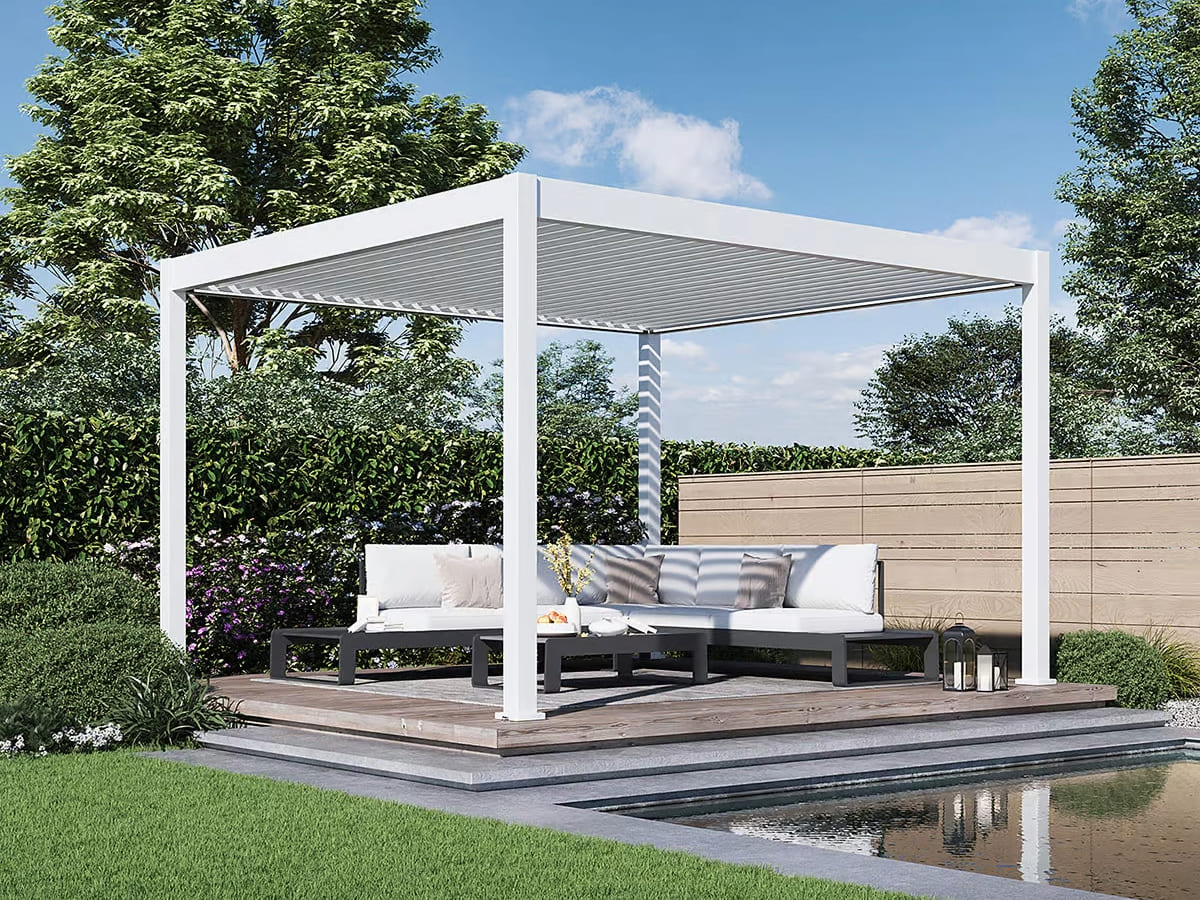 Orion Deluxe overkapping - E-LED - 360x400 cm - Wit - met elektrisch lamellendak en LED 