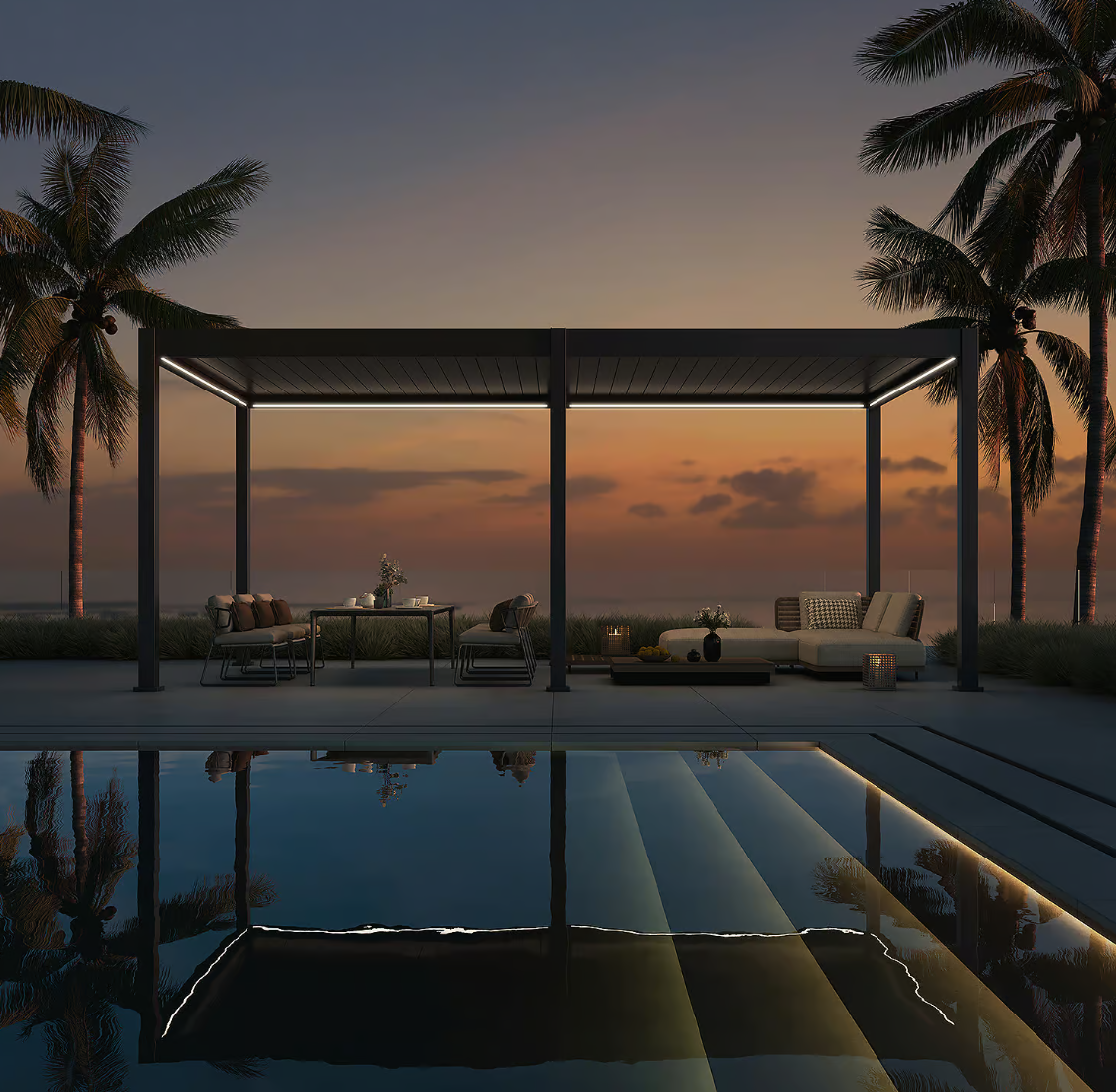 Orion Deluxe overkapping - E-LED - 300x600 cm - Antraciet - met elektrisch lamellendak en LED 