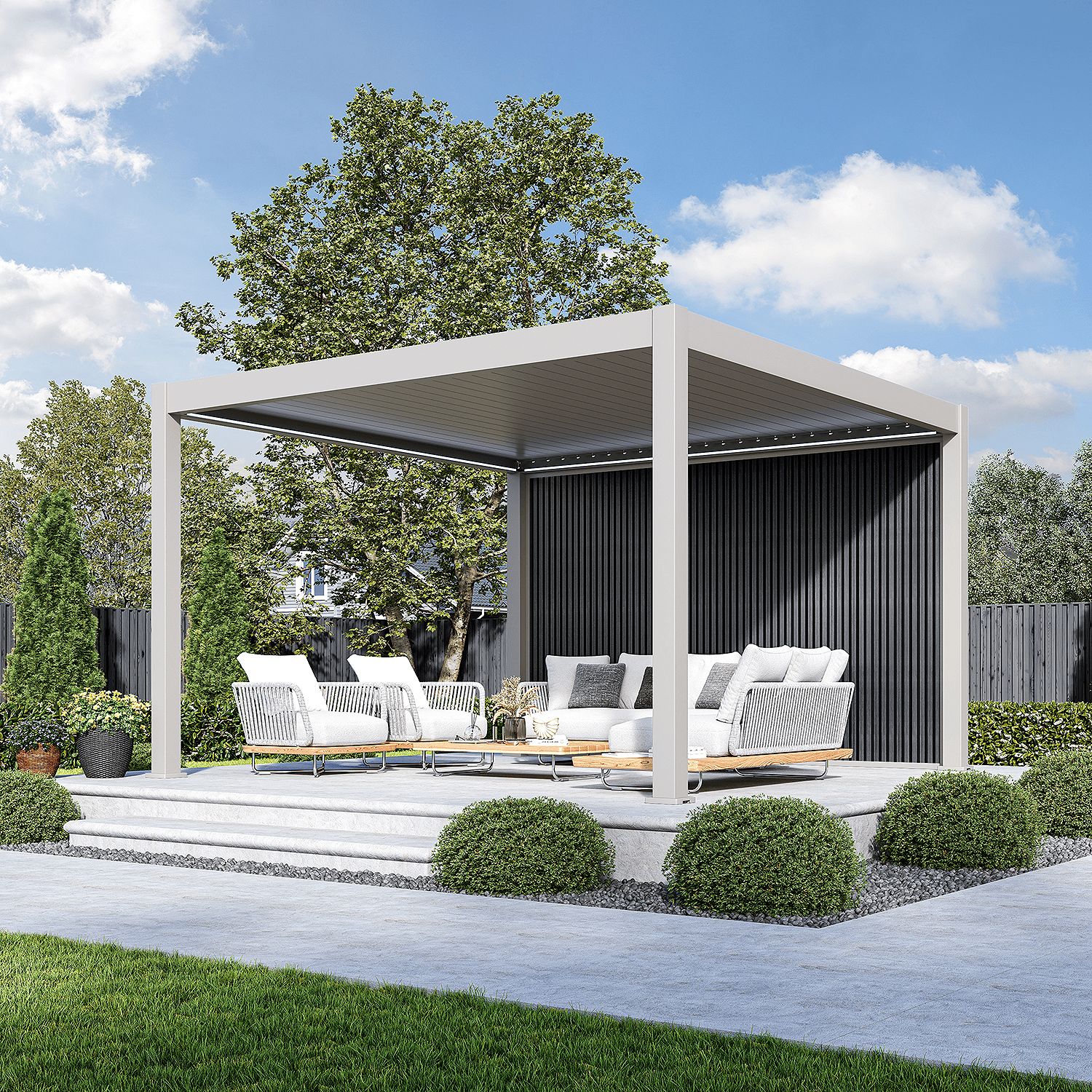 Orion composietwand - 400x236 cm - Voor 4m kant - Kiezelgrijs/antraciet