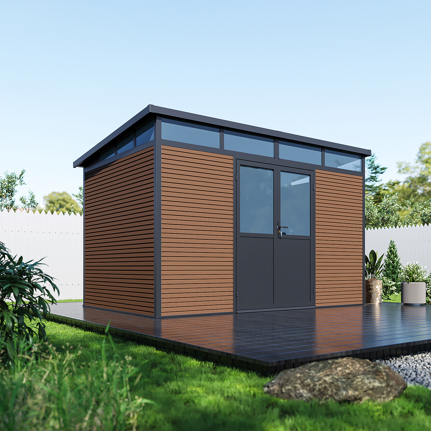 Orion tuinhuis - WPC & Aluminium - 338x218 cm - Antraciet / Wood