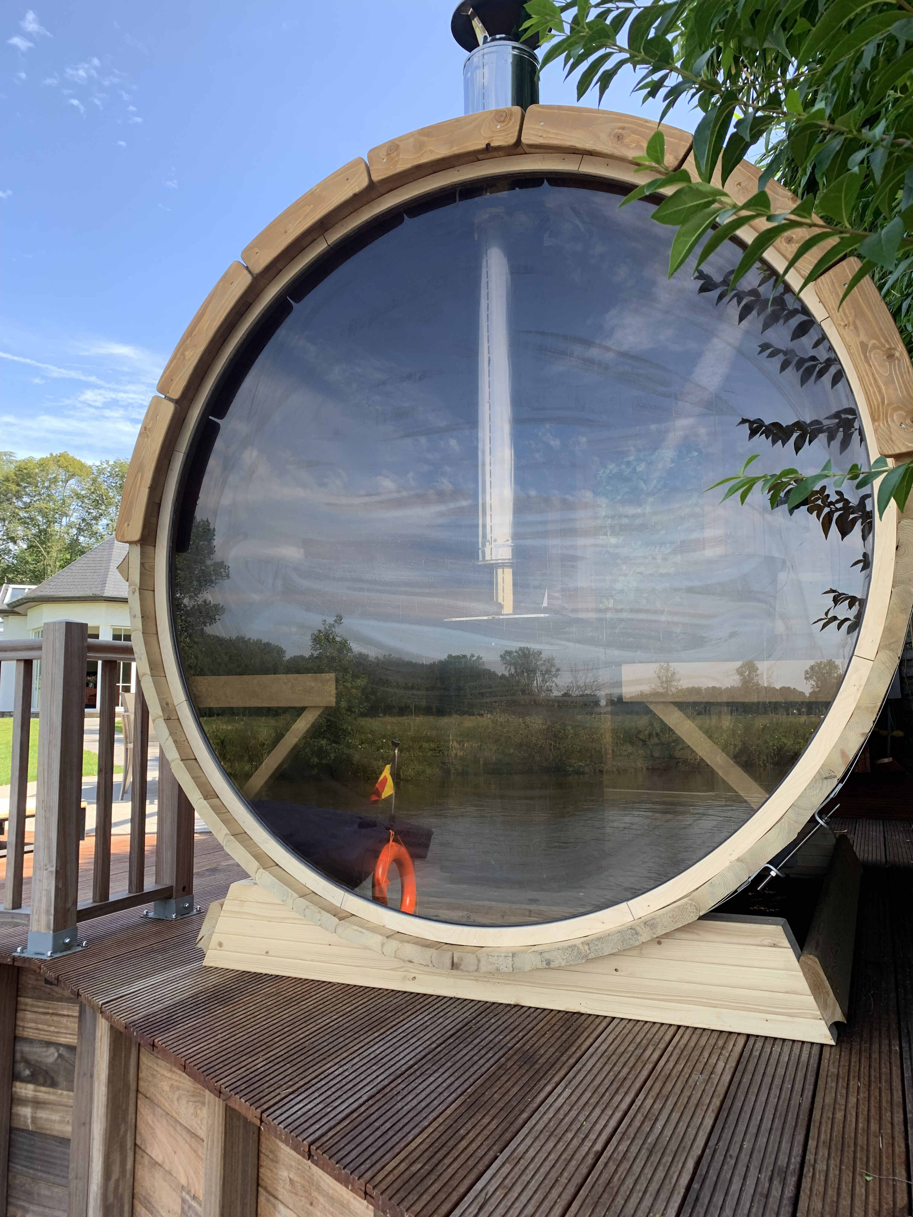 Jaro & Jolie barrelsauna  220 cm (elektrische kachel en panorama achterwand)  - Thermowood - inclusief dakshingles en elzen vloer 