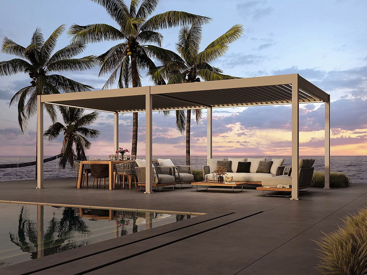 Orion Deluxe overkapping - E-LED - 360x720 cm - Kiezelgrijs - met elektrisch lamellendak en LED