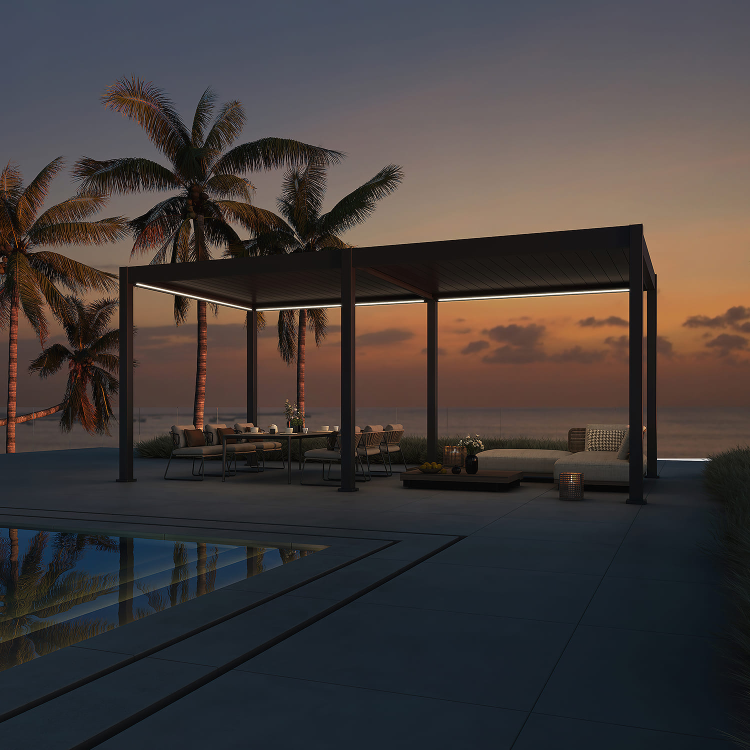 Orion Deluxe overkapping - E-LED - 300x600 cm - Antraciet - met elektrisch lamellendak en LED 