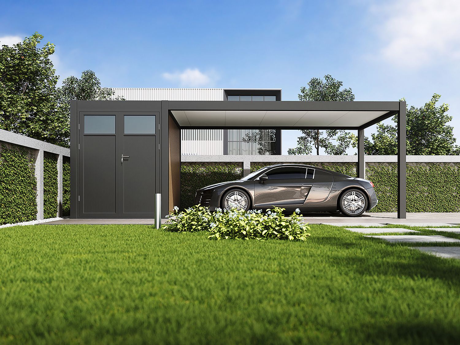 Orion carport - 300x720 cm - Inclusief berging - Antraciet