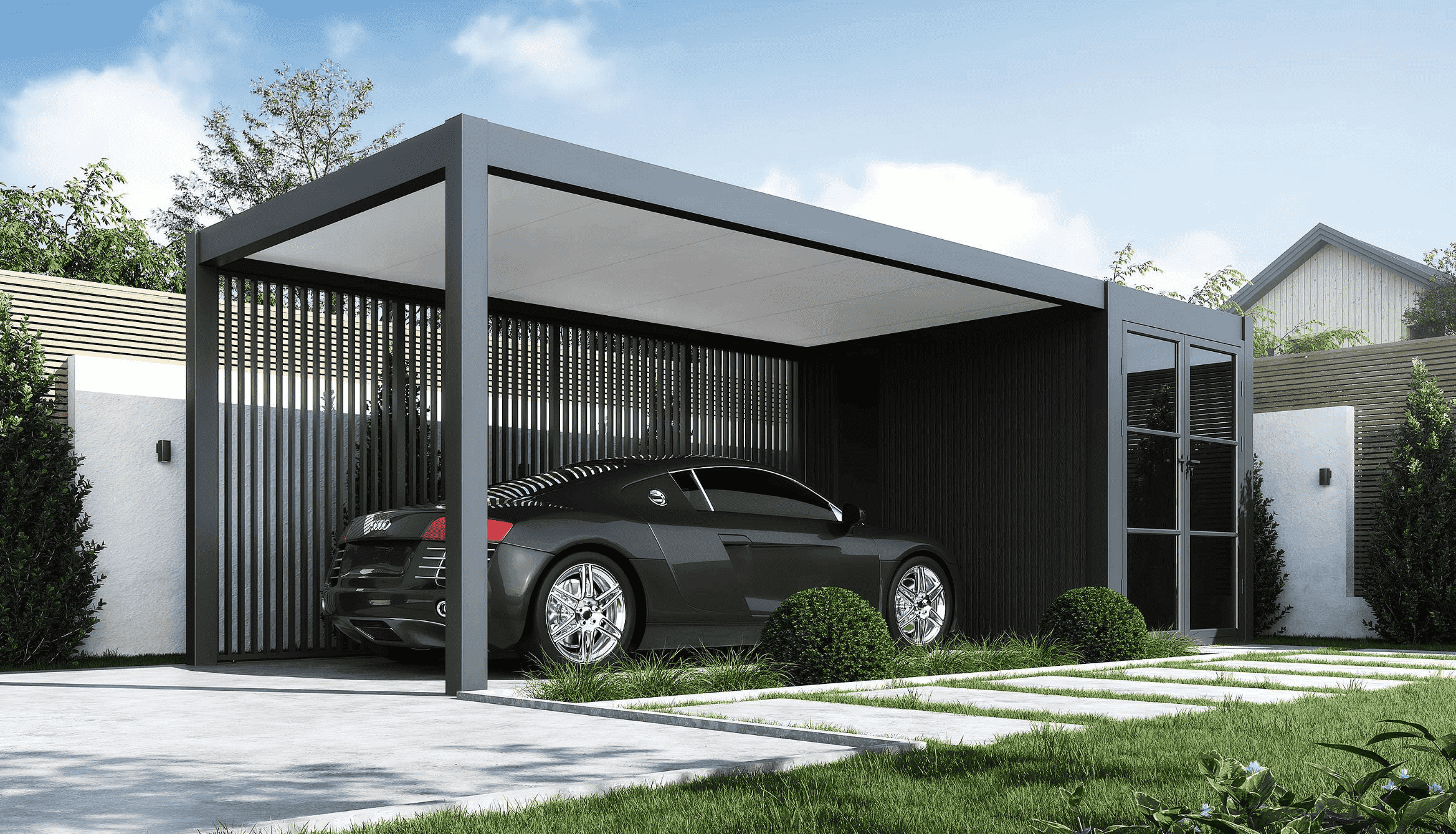 Orion carport - 300x720 cm - Inclusief berging - Antraciet