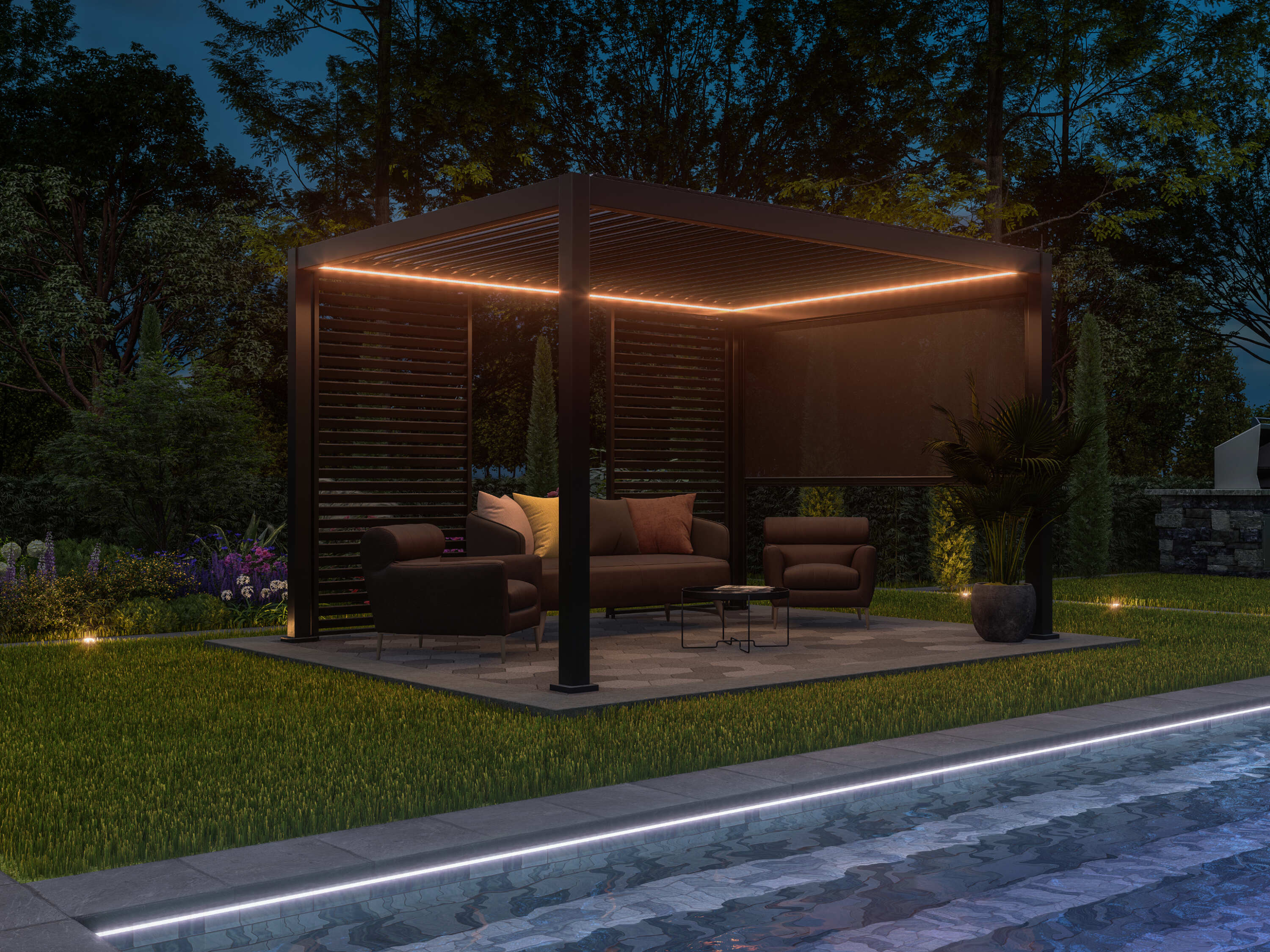 Mirador Deluxe overkapping E-LED - 300 x 400 - antraciet - met elektrisch lamellendak en LED 