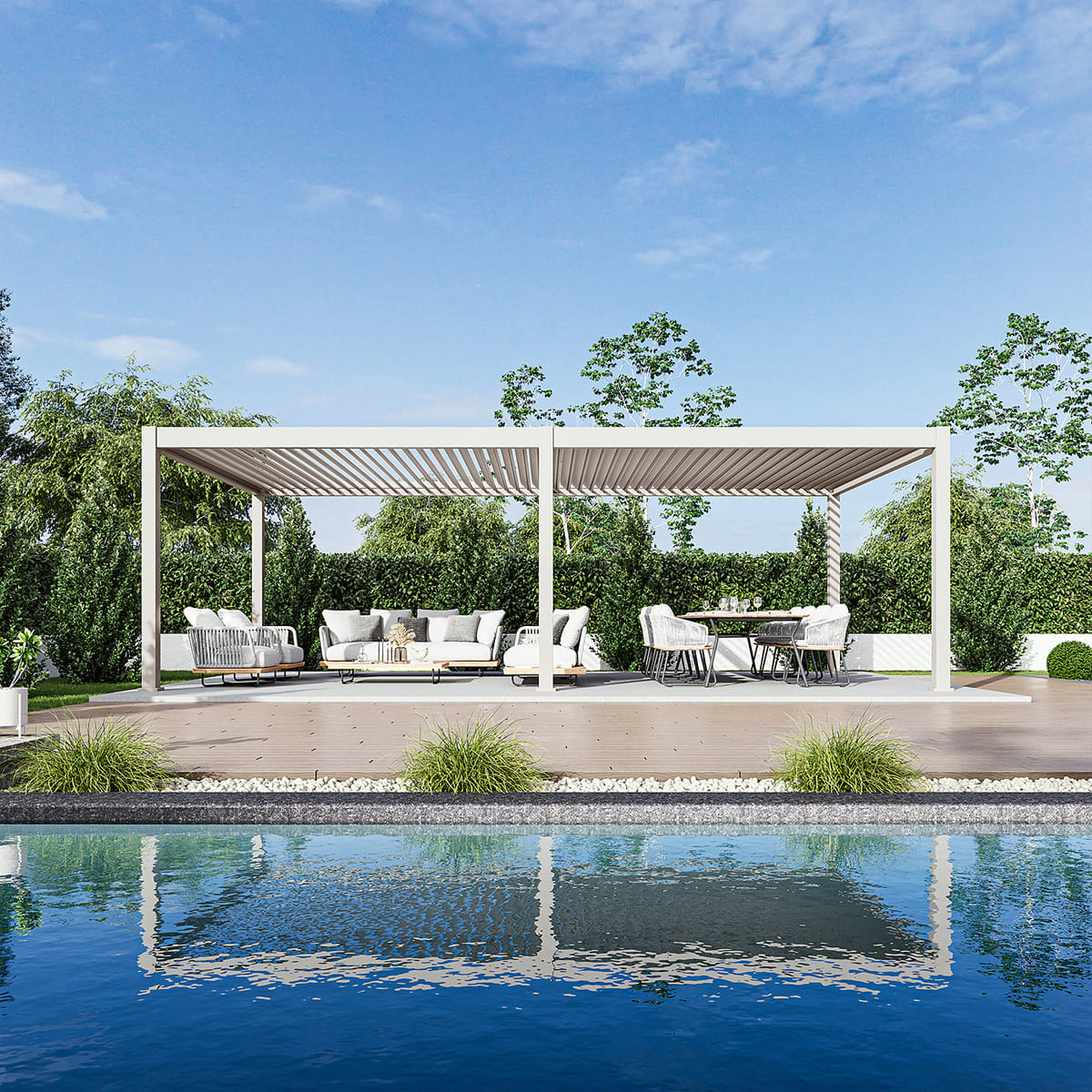 Orion Premium overkapping - E-LED - 400x800 cm - Kiezelgrijs - met elektrisch lamellendak en LED