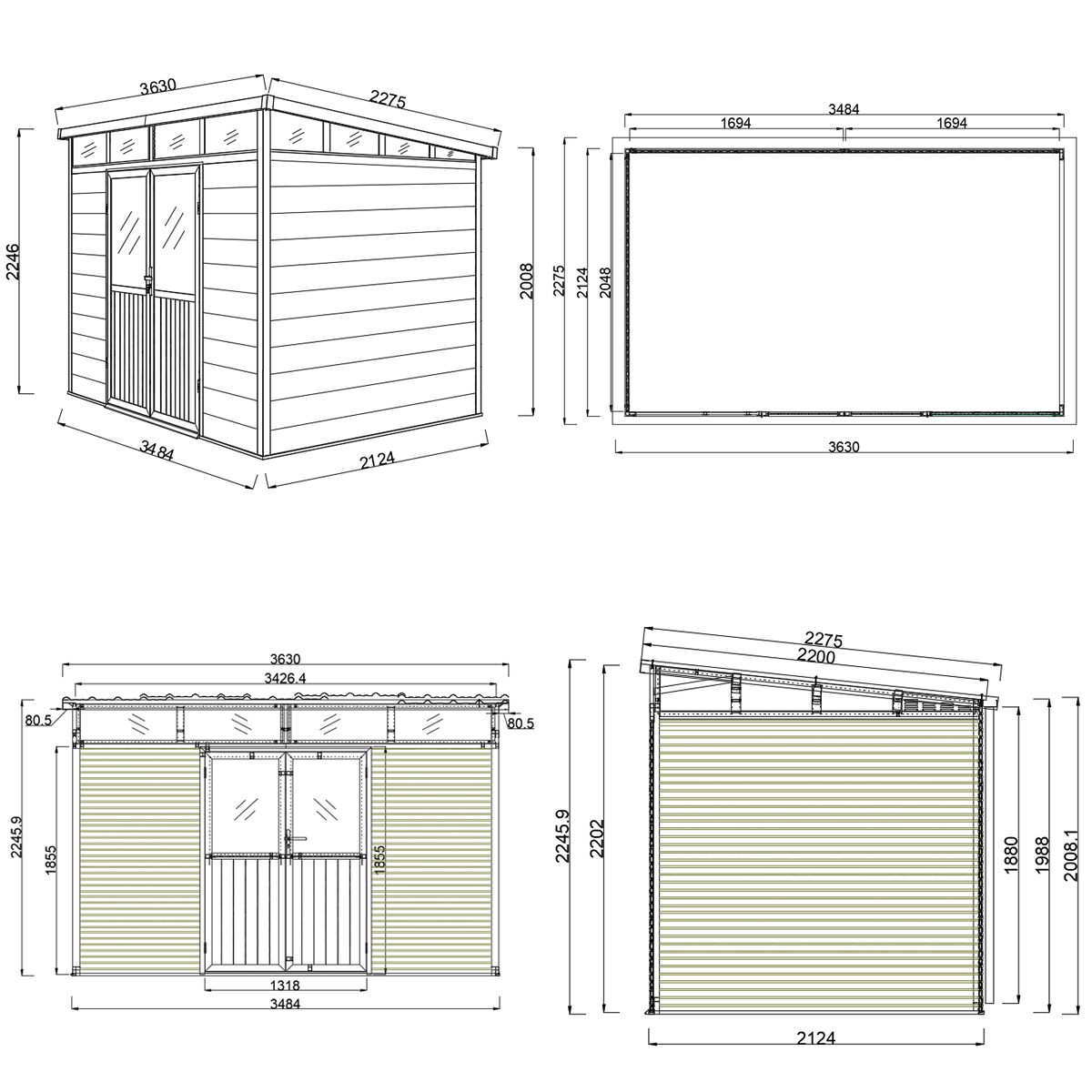 Orion tuinhuis - WPC & Aluminium - 338x218 cm - Antraciet