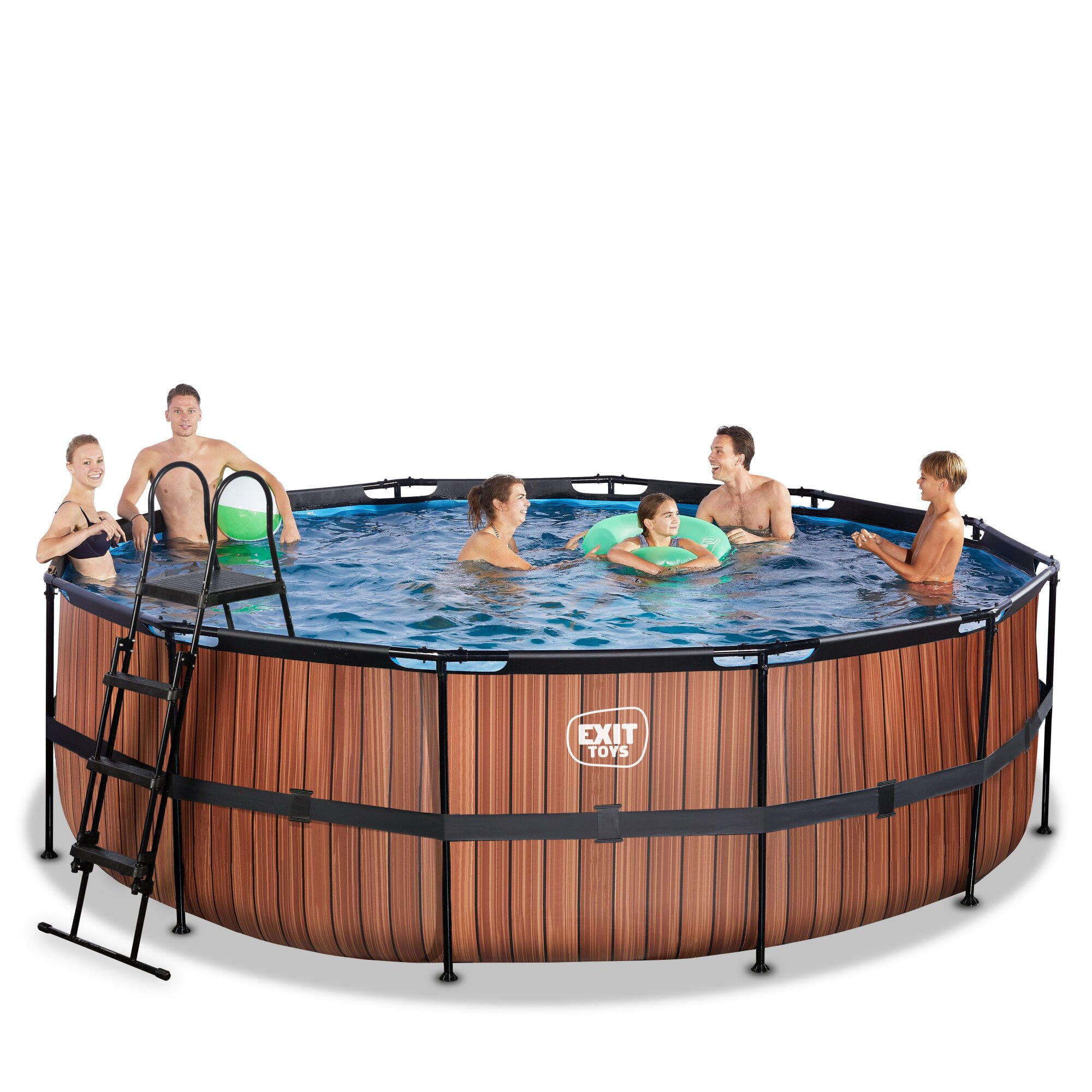 EXIT Wood zwembad Ø 450 x 122 cm met zandfilterpomp en trap EXIT Wood zwembad Ø 450 x 122 cm met zandfilterpomp en trap